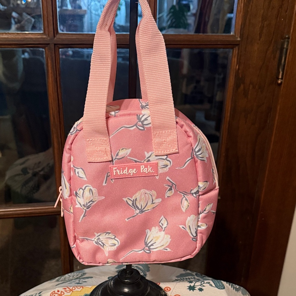 Fridge Pak Pink Floral Insulated Lunch Bag‎ Small Portable Thermal Tote Zipper